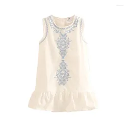 Abiti per ragazza 2024 Estate 2-6 8 10 anni Bambini Ricamo in pizzo Fiore di cotone Floreale Balza Gilet Canotta Vestito estivo Neonate Abito senza maniche