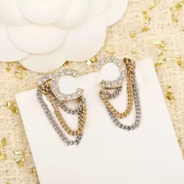Orecchini pendenti di design di lusso di qualità con diamante a forma di catena placcata in due colori con scatola per timbri PS3285B