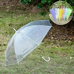 Transparenta paraplyer Clear PVC Se genom paraplyer Långhandtagsfest bröllop rese dating evenemang j hook stick paraply w0063 zz