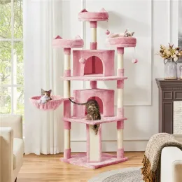 Scratchers LISM 69'' H Cat Tree Cat Tower with Condos Platforms Scratching Posts, Pink