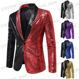 Erkek Suit Blazers Parlak Altın Sequins Blazer Erkekler İçin Yeni İnce Uygun Ekleme Erkekler Takım Gece Kulübü Partisi DJ Stage Singer Dance Show Homme T240326