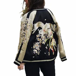 Frauen Männer Sukajan Baseball Bomberjacke Satin Phoenix Luxus Stickerei Mantel Frühling Japan Doppelseitige Streetwear A6oC #