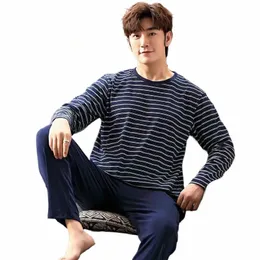 new pajamas men's lg-sleeved striped spring and autumn style boys and girls winter homewear suits u41W#