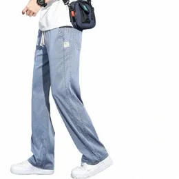Весна Лето Новые мужские джинсы Широкие брюки из тонкой лиоцелловой ткани Удобные мягкие роскошные прямые мешковатые джинсовые брюки n8yJ #
