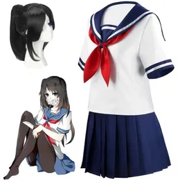 Cosplay Anime Kostüme Yandere Silator Ayano Aishi Rollenspiel Mädchen JK Uniform Seemann T-Shirt und Rock schwarze Perücke Set PartyC24321
