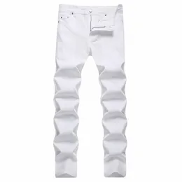 Big Size 40 42 Europe Fi Style Men Jenas Denim Pants Printed Stripe Skinny Trousers Slim White Jeans For Man 1183 K685#