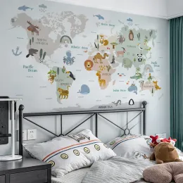 Adesivos animais mapa do mundo adesivos de parede crianças animais tema adesivos educativos menino menina quarto do bebê nordic berçário arte decalques decoração casa