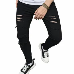 Streetwear Ripped Slim Männer Bleistift Jeans Hosen Frühling Neue Männliche Hip Hop Löcher Stilvolle Denim Hosen l6sV #
