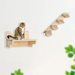 Skrapare 1 bit väggmonterad katt hängmatta eller plattform med sisal steg stege och skrapstolpe för kattklättring och sovande katt abborre