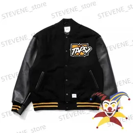 Men's Jackets WTAPS Leather Baseball Coat Jacket Women Men Best Quality Flocking Towel Embroidery Clothing T240326