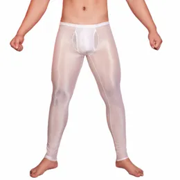 Män sexiga LG -byxor Packet Ong Se genom olje Glansig ultratin stretchiga leggings glänsande mjuk is silkeslen komfort sömnkläder j5np#