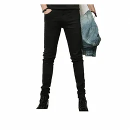 2024 Men's New Fi Vintage Pure Black Jeans Tight Versi Of Thin Korean Slim Small Leg Pants Casual Daily Home Pants K6Er#