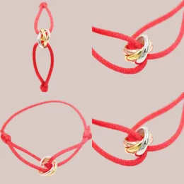 Retro bracelet designer for women stainless steel jewelry bracelet red ribbon lace up chain 3 metal buckle high end high quality zl192