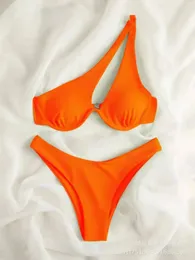 Kvinnors badkläder Sexig mikrobikini 2024 Kvinnor Summer One Shoulder Neon High Cut Brasilian Set Push Up Swimming Swimsuit