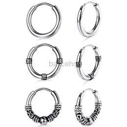 Hoop Huggie 3 pairs of punk stainless steel mens earrings with sleep flat rings luxurious surround retro ring earring design 240326