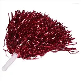 Fiori decorativi 24 pezzi Pom Pom cheerleader Lamina metallica Cheer con manico in plastica per adulti Bambini Cheerleader Party Rosso