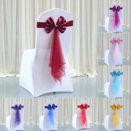 Stol täcker 10st Bow Elastic Sashes Cover Bands Bröllop Knut Ribbon Tie för Party El Event Bankett Birthday Decoration