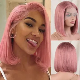 Pembe Dantel Ön İnsan Saç Perukları Glueless Peruk Kısa Bob Wig Turuncu Ginge Dantel Ön İnsan Saç Peruk Kadınlar Sarışın Bob saç peruk