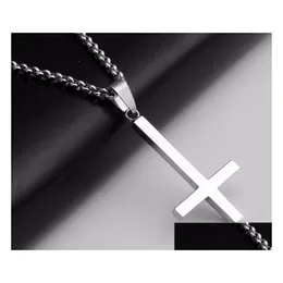 Pendant Necklaces Inverted Cross Of St Peter Titanium Steel 316Lstainless Necklace Lucifer Satan Fashion Vintage Punk Jewelry Drop Del Ot1Bm