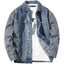 denim Jackets Man Autumn Pattern Jeans Coat for Men Japanese Geometry Spliced Korea Designer Trendy Cheap Price Stylish Board F0JR#