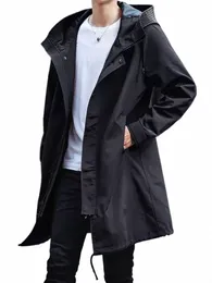 primavera autunno Lg Trench Coat Uomo Fi Giacca a vento con cappuccio Cappotto nero Giacche casual Big Size 6XL 7XL 8XL J4oF #