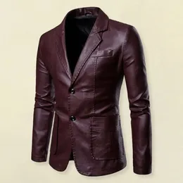 Spring Autumn Fashion Mens Lapel Leather Dress Suit Pock / Man Business Casual Pu Blazers Jacket 240312