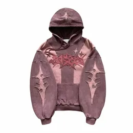 Harajuku Distring Patchwork Strendy Hoodies Women Y2K Gothic Fi Star Patch Sweatshirt Men Jacket Streetwear Men Clothing T515#