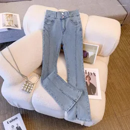 Frauen Jeans Denim Hosen Weiblichen Frühling Herbst Koreanischen Stil Einfache Feste Farbe Casual All-Matched Hohe Taille Split Flare