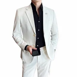 2023 Fine Blazer+ Western Pants Men's Fi BUSIN CARIGON STRIPED KOREAN VERSI SLIM WEDDING DR BANQUET 2ピースセットP9JO＃