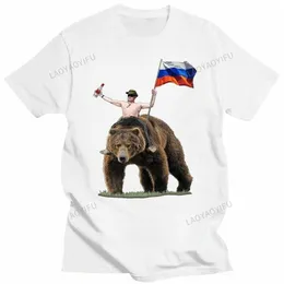 Classic Putin Vodka Bear Russian Man Cott Tshirt Vladimir Putin Bear Ryssland Tee Fi Cool T Shirt O-hals Streetwear Tops X7MP#