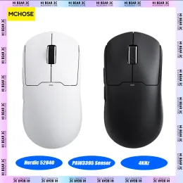 Ratos MCHOSE A5 Mouse Sem Fio PAW3395 Sensor Nordic 52840 Chip Três Modo 4KHz FPS Gaming Mouse 56g Peso Leve PC Gamer Presente de Escritório