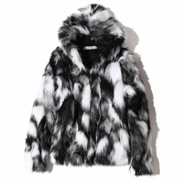 2023 Winter Warm Plus Fleece Faux Fox Fur Casual Mens 후드 재킷 두꺼운 부티크 FIBIL MALE SLIM COATS SIZE S-5XL O71O#