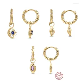 Hoop Earrings 925 Sterling Silver Zircon Star Moon Conch Beach Party Creative Luxury Jewelry 2024 Trend Charm Accessories