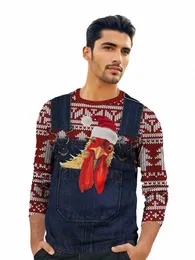 overalls Picture 3D Digital Printing Warm Christmas Lg Sleeve T-shirt Sweater Pattern Full Body Printed Christmas Men's Tops L7E7#