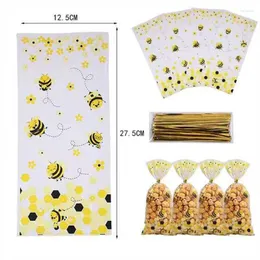 Gift Wrap 50/100pcs Bee Candy Bags With 50/100 Gold Twist Ties Yellow Honey Transparent Plastic Theme Birthday Party Decors