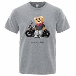 motorcycle Enthusiast Street Teddy Rider Printed T-Shirt Men Loose Casual Short Sleeves Summer Breathable Tee Cott Clothing D9gR#