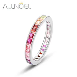 Allnoel 925 Sterling Silver Rings for Women Colorful Rainbow Zircon Full Circle White Gemstone Summer Trendy Fine Jewelry Gifts 240327