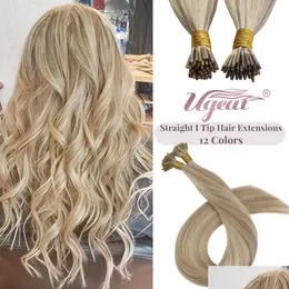 Hårförlängningssatser Extensions Ugeat I tips Pre Bonded Remy Fusion 1424 Inch 40G/80g Straight Stick Human Drop Delivery Products OTDS8