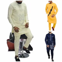 2023 Novo em 2pc Roupas de luxo para homens Diamd Pattern Pant Sets Men's Clothing Sleeved Casdemd Suits African Ethnic Style W6ai#