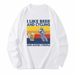 春秋私はビールとサイクリングプリントTシャツの男性lgスリーブバイクデザインスポーツ自転車愛好家ホワイトヒップスターヴィンテージティーJ9i7＃が好きです