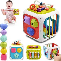 Intelligenzspielzeug Montessori Sinnesspielzeug Baby Aktivitätswürfel Formsortierer Zugschnur Feinmotorik-Trainingsspiele Stapelblöcke 24327