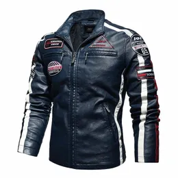 vintage Motorcycle Jacket Men New Fi Streetwea Biker Leather Jackets Male Embroidery Bomber Winter Fleece Racing PU Coats X0SK#