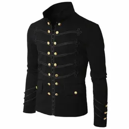 Giacca da parata militare gotica Steampunk vintage da uomo Slim Fit Tunica Rock Black Army Cappotto Manica Lg Uomo Plus Size Giacche f28a #