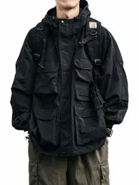 Уличная куртка с несколькими карманами Mountain Hoodie Jacket Мужская одежда Японский Harajuku Повседневная куртка-карго Fi Черные пальто Мужской n5fq #