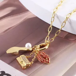 Pendant Necklaces Sparkling European And American Jewelry Rhinestones Red Lips Cute Handbag Creative High Heels Multiple