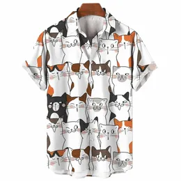 Мужская рубашка Гавайская мужская одежда с коротким рукавом Fi Butt Shirt для мужчин Kawaii Котенок Топ футболка Harajuku Милая блузка Рубашка 45dM #
