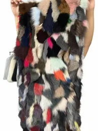 original fur natural fox fur, colorful patchwork blanket parka lining raw materials V5Oe#