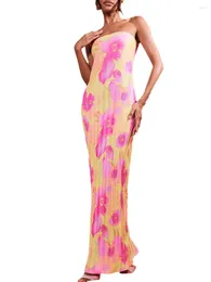 Vestidos casuais mulheres verão maxi bodycon strapless floral tubo vestido elegante festa cocktail noite longo