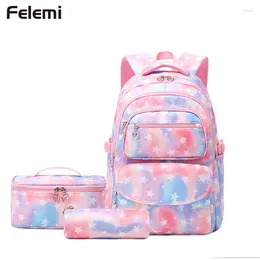 Sacos escolares crianças para meninas adolescentes crianças estudantes mochila com lancheira livro impermeável conjunto de mochila