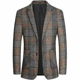 2024 nuovi uomini autunno blazer giacca scozzese design coreano cappotto casual primavera busin slim fit top abbigliamento uomo oversize X3wW #